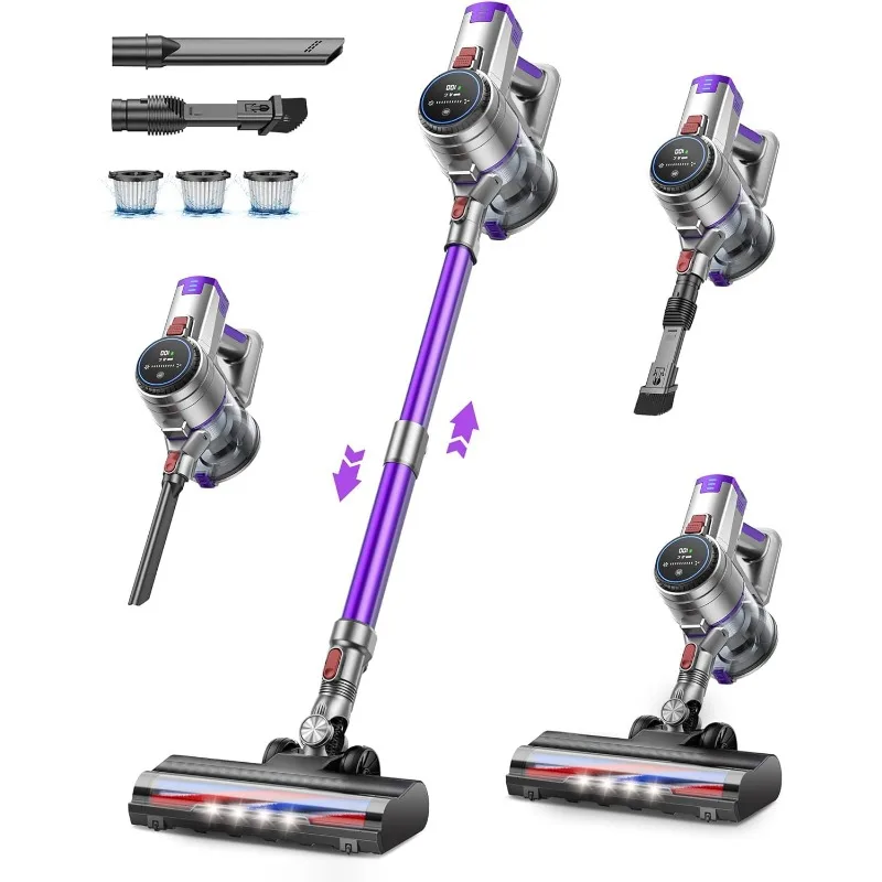 450W 38KPA Vacuum Cleaner for Home Stick Vacuum with Brushless Motor and 2 Roller Brush, Rechargeable Vacuum Removable