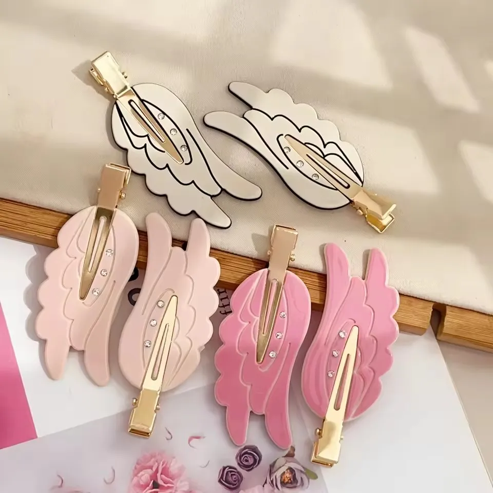 1/2PCCute Angel Wings Hairpin Pink Seamless Hair Clips Dopamine Makeup Side Bangs Barrettes for Women And Girls Hair Accessories