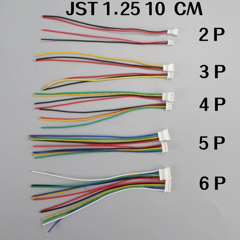 

Set 1.25mm Cable with 2/3/4/5/6 Pin Male Female Plug for Electronic Components 10pcs 100mm Mini Micro JST Connector