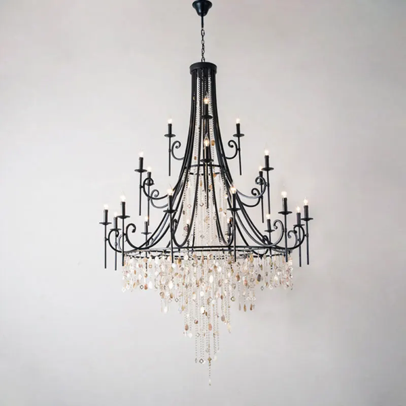 American Duplex Crystal Chandelier Retro French For Villa Living Room Staircase Three Story Long Shell Home Decor Pendant Lamp