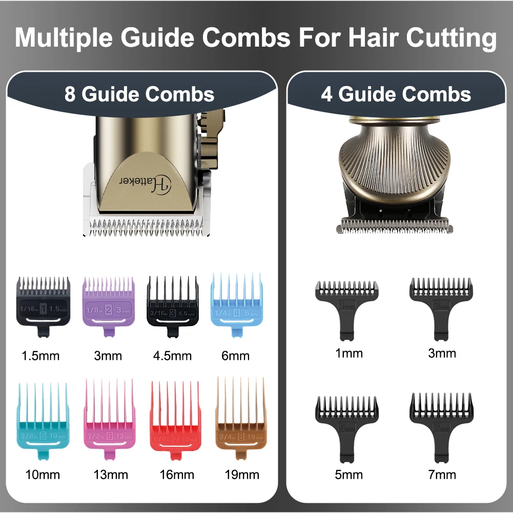 HATTEKER 2PC Professional Cordless Hair Clipper for Men Metal Barber Kit with Trimmer Hair Cutting Set for Precision Cutting 4