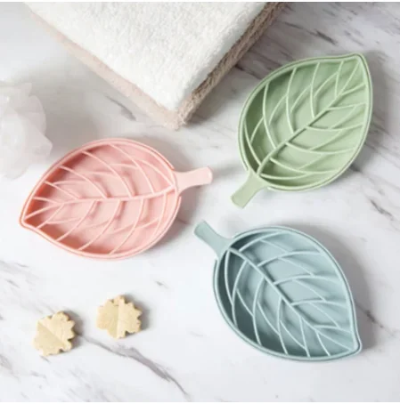 1PC Double Plain Leaf Shape Drain Soap Box Soap Storage Container Portable Leaf Modeling Soap Dishes Holder Bathroom Supplies