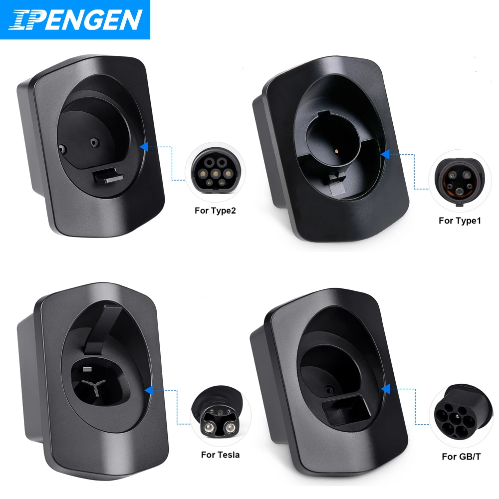 IPENGEN EV Charger Plug Holder Stand for TESLA Type1 Type2 GBT Standard Electric Charger Wall Mount Bracket Protection Wall