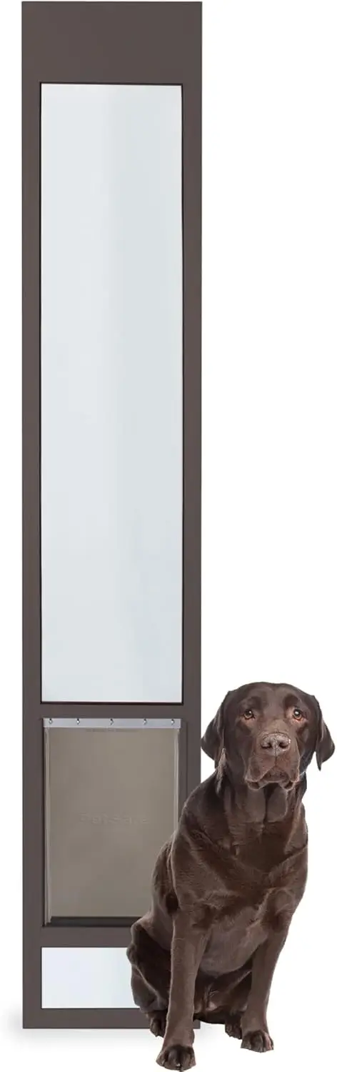 

1-Piece Sliding Glass Pet Door for Dogs & Cats - Adjustable Height 75 7/8" to 80 11/16"- Large-Tall, Bronze, No-Cut Install