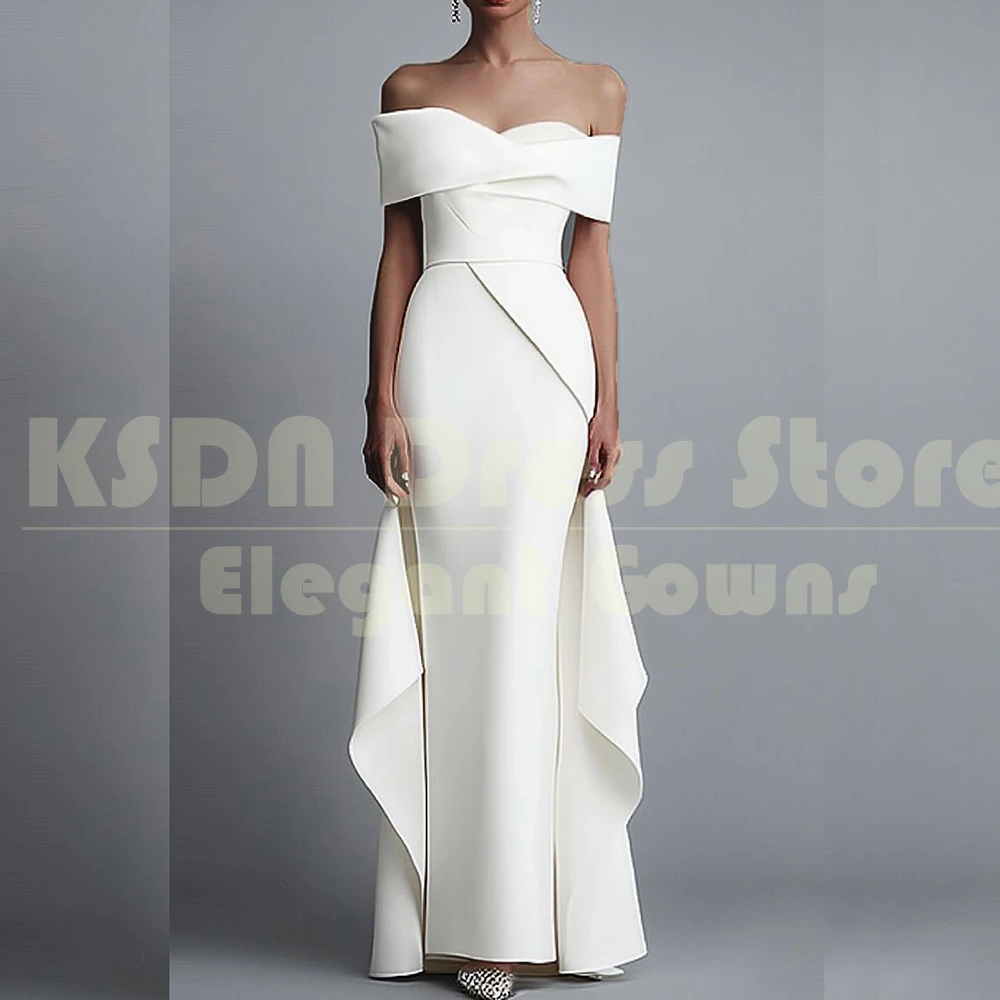 

Simple Prom Dress White Off the Shoulder Floor Length Gowns Special Occasion Sleeveless Women Dress Customzied Vestidos