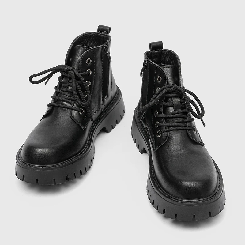 

Winter Black Thick Soled Men High Top Boots Height Increasing Simple Atmospheric Anti Slip Wear-resistant Motorcycle Boots