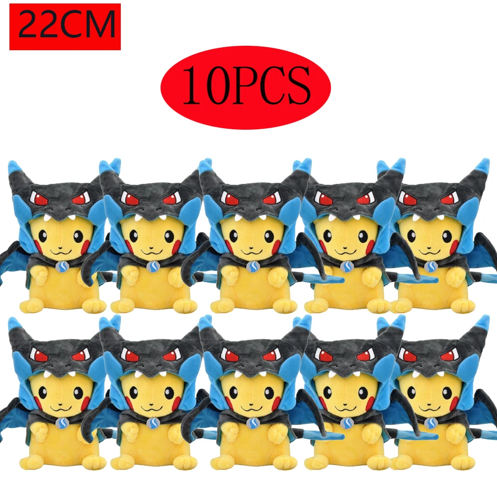 

10pcs Hot sale Pokemon Pikachu Cosplay Toy Charizard Snorlax Garchomp Tyranitar Hydreigon Anime Eevee Lapras Stuffed Plush Doll