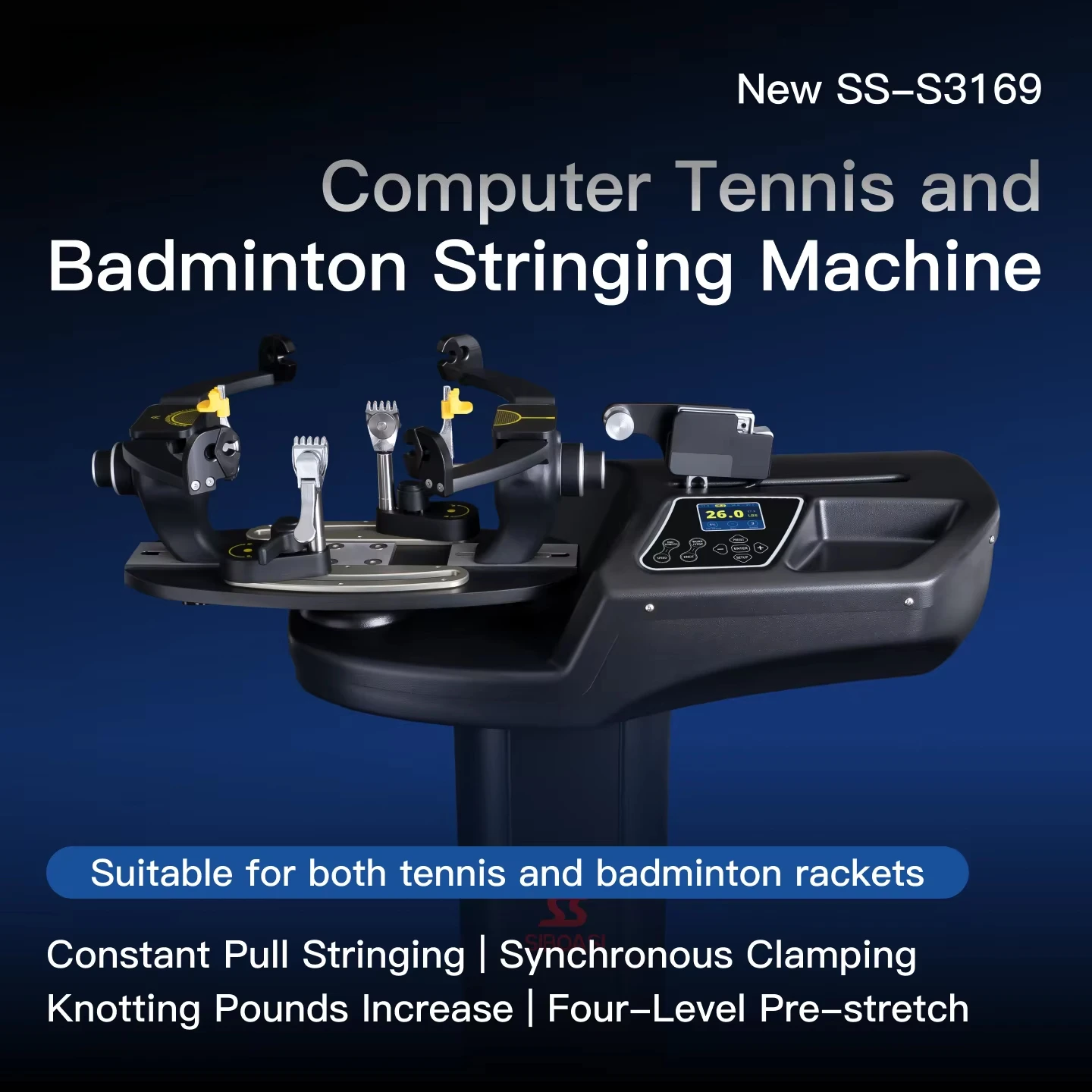 Mesin Penyetel Senar Raket Badminton/Tenis Otomatis Cerdas S3169 Berbahan Logam yang Tahan Lama