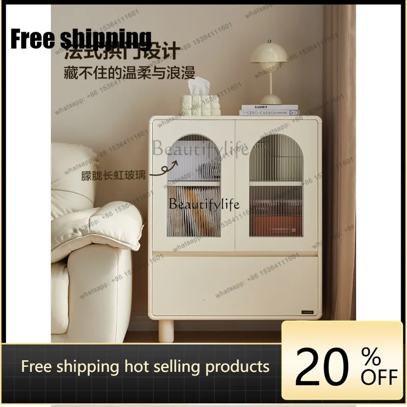 JJ Cream wind against the wall Kitchen Living room storage Solid wood foot low cabinet