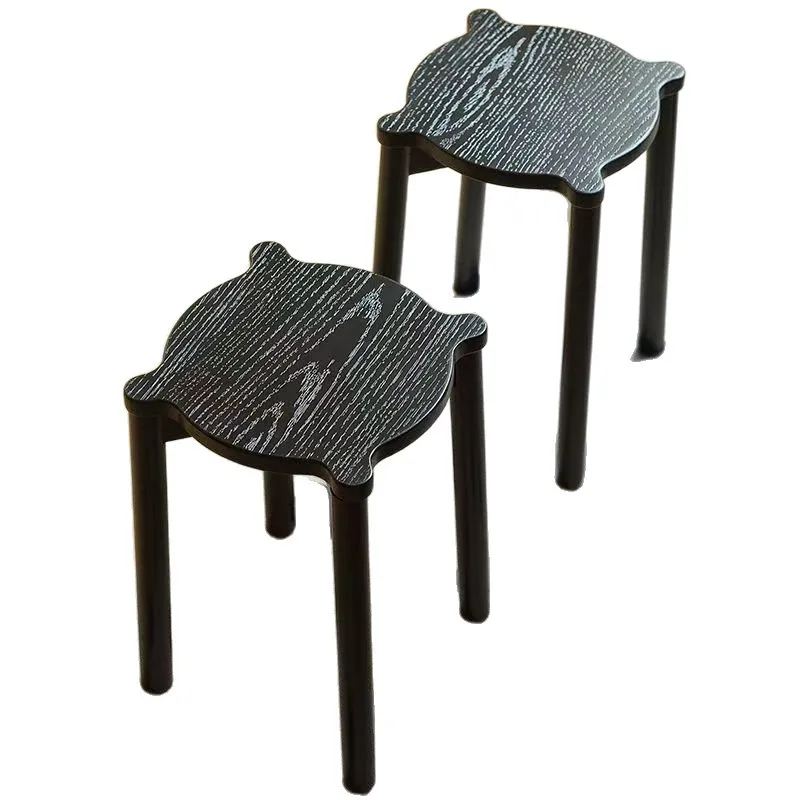 

Solid wood black stool household strong and durable small bench stacking convenient dining table stool living room spare low