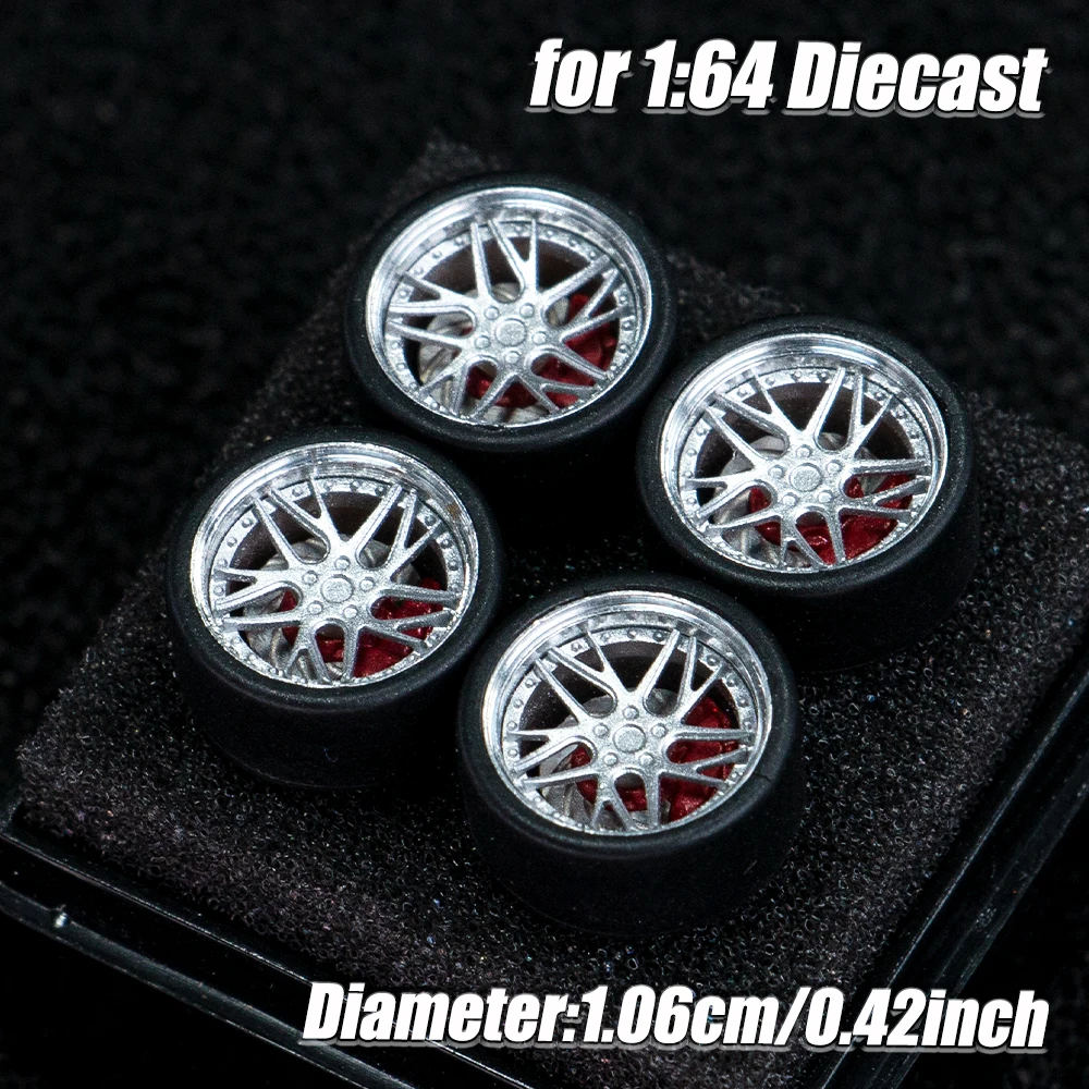 1:64 Maßstab Modellauto-Räder, 4 Stück 1 Set, 3D-gedruckte Harzfelgen mit Gummireifen für MINI GT Tomica JDM Auto-Upgrade – Detail 11