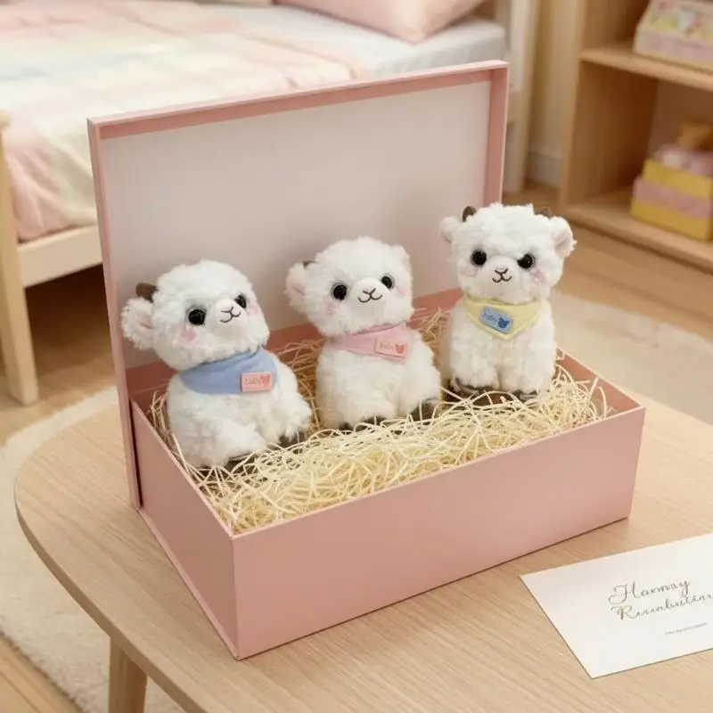 Birthday Gift White Lamb Stuffed Plush Toy Soft Fluffy With Cute Bandana Animal Doll For Sofa Tabletop Home Interior Decoration
