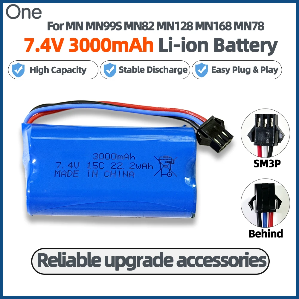 2S Li-Ion Battery 7.4V 3000mAh 15C SM3P Plug Rechargeable RC Battery Upgrade Parts for MN MN99S MN82 MN98 MN168 MN128 MN82T