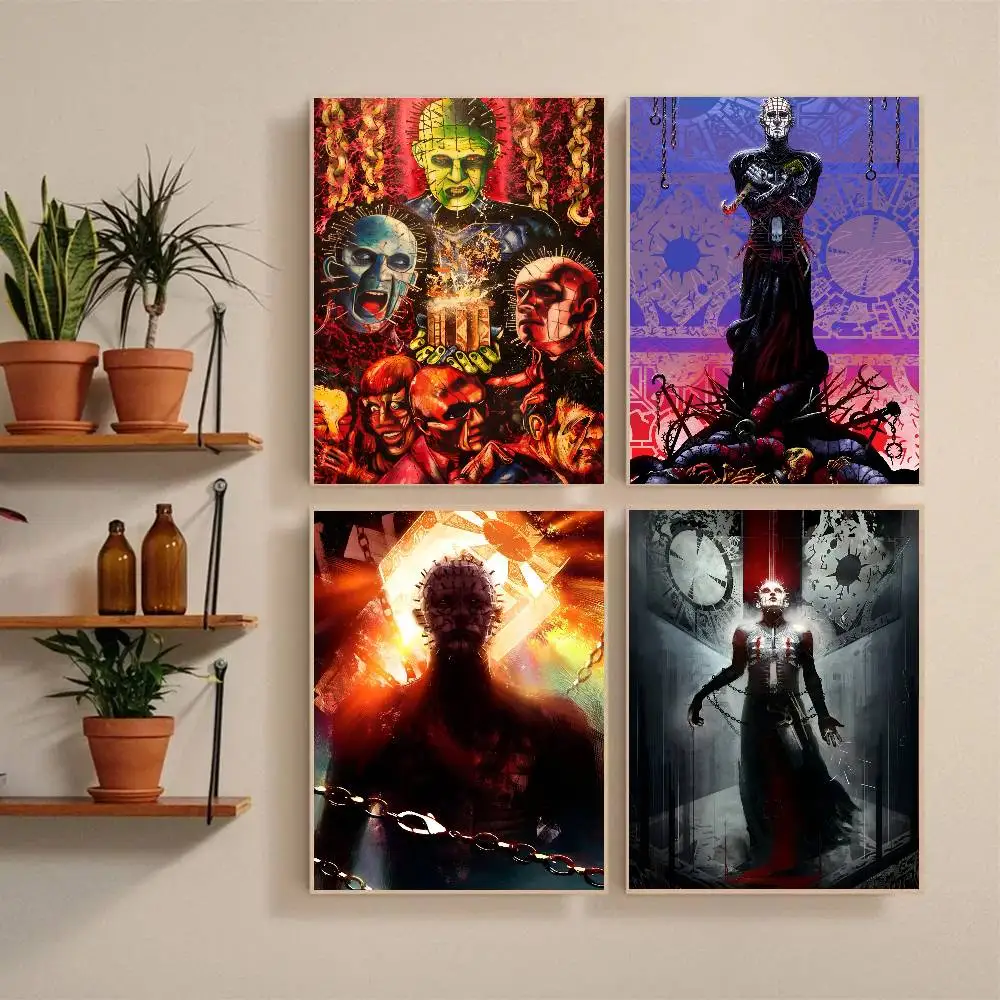 Classic H-Hellraiser Movie Manga Poster Self-adhesive Art Waterproof Paper Sticker Coffee House Bar Room Wall Decor