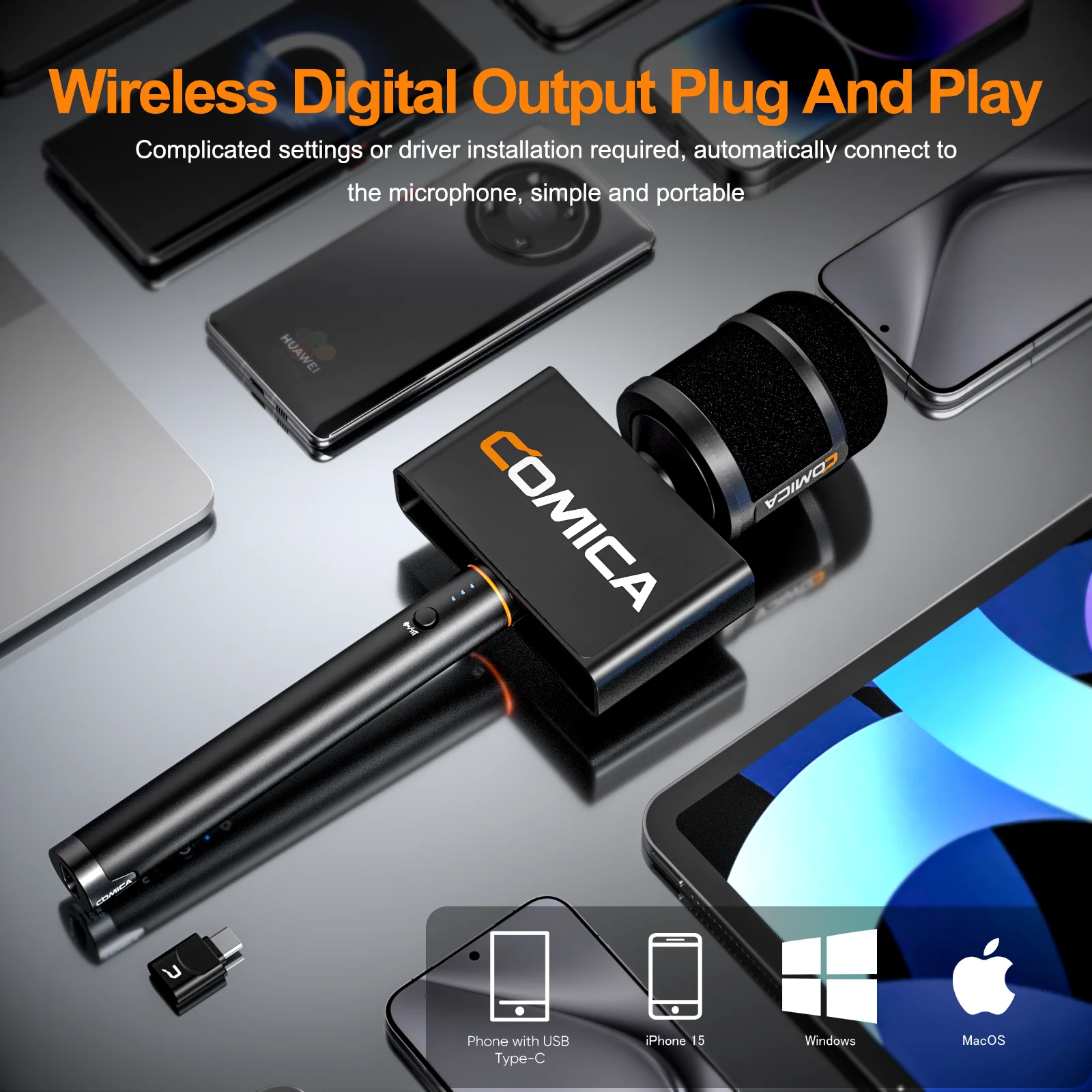 Comica Revo S Wireless Reporter Microphone for Smartphone Windows for podcasting, report, interview, video recording, live strea