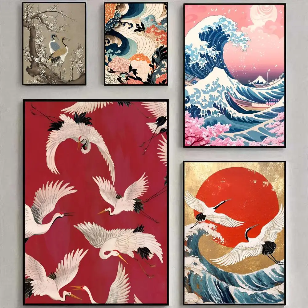 Hot Japanese Red Crane Hokusai Poster Poster Waterproof HD W