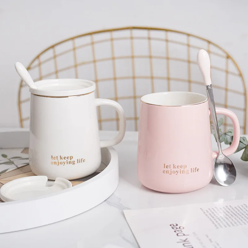 

430ML Ceramic Mug Creative Simple Breakfast Milk Cup Couple Home Office Coffee Cup Solid Color Student Water Cup