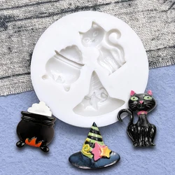 Black Cat Witch Hat Halloween Silicone Sugarcraft Mold Resin Tools Cupcake Baking Mould Fondant Cake Decorating Tools