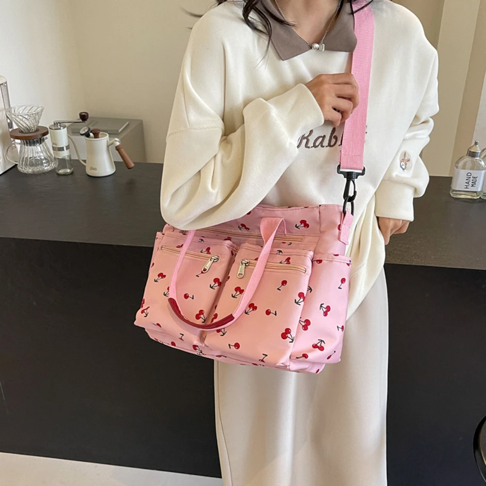 

Women Cherry Shoulder Bag Fashion Nylon Tote Bag Adjustable Strap Casual Satchel Bag Simple Messenger Bag Aesthetic Tote Handbag