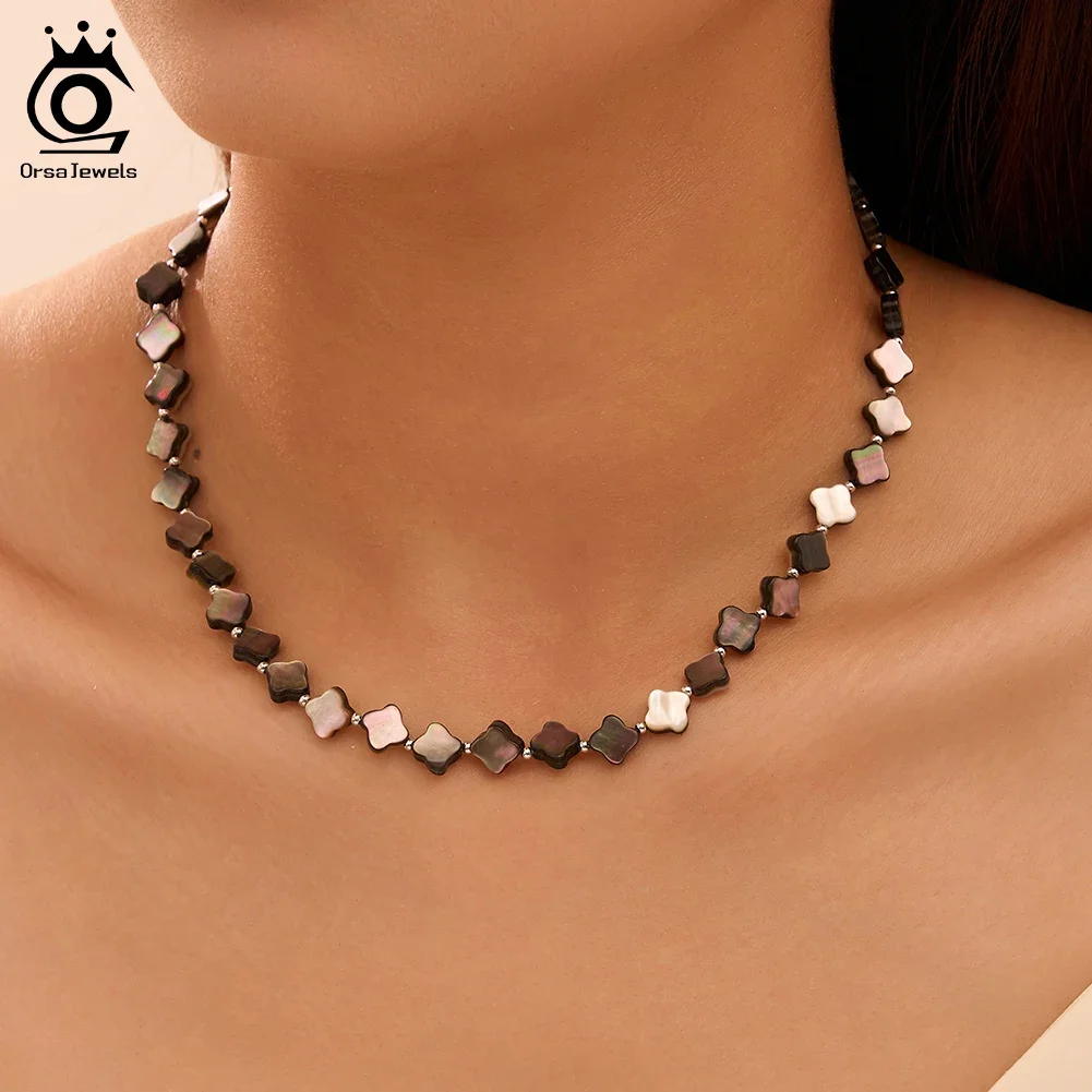 

ORSA JEWELS Vintage Natural Shell Choker Necklace for Women Boho S925 Silver Shell Choker Chain Party Jewelry Gifts PSN12