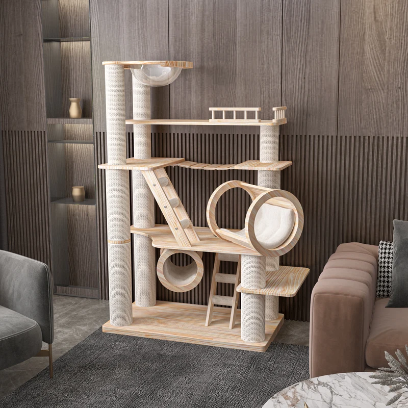 

Cat, super large solid wood cat climbing frame integrated imported pine cat frame villa
