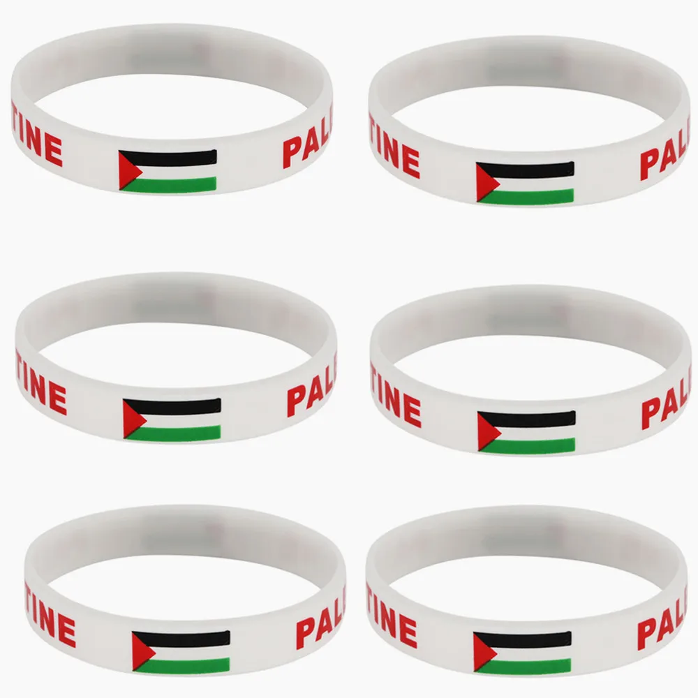 

Wholesale 50pcs Palestine Flag Silicone Bracelets Sports Wristbands National Wrist Strap for Men Women Rubber Band Accessories