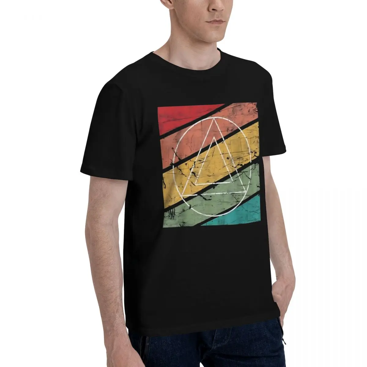 Move Colorful Triangle Circle Art Print Top tee Title Funny Graphic High grade Fitness Eur Size