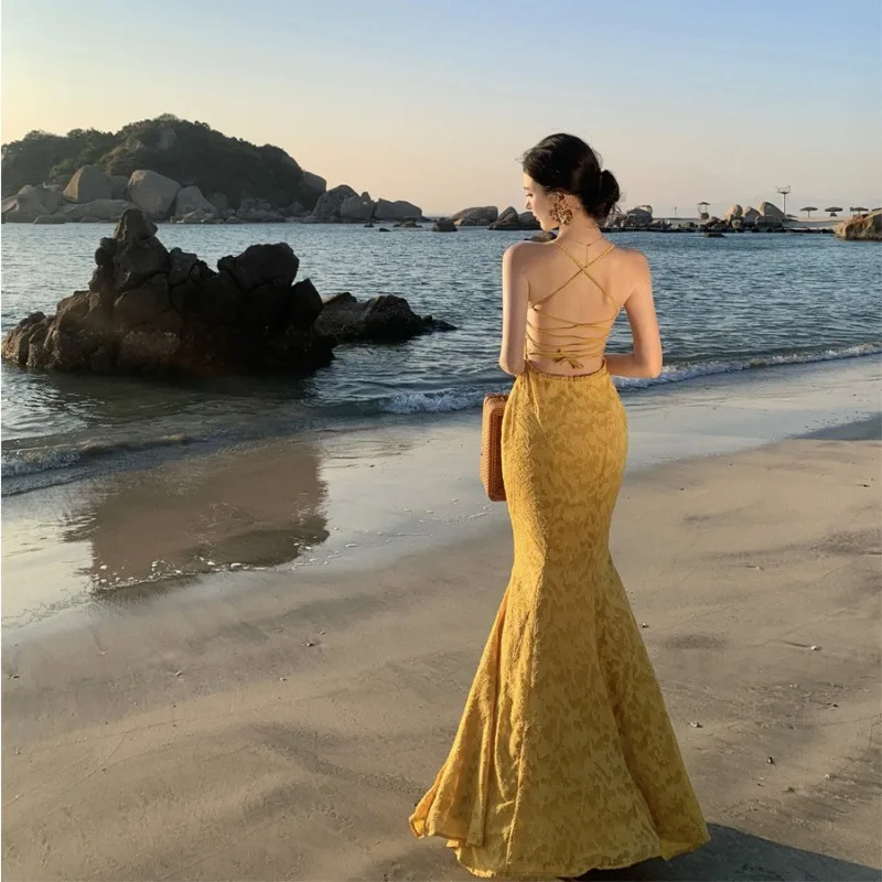 Gaun Pesta Tanpa Lengan Balutan Lipat Seksi Gaun Panjang Malam Elegan Wanita Gaun Liburan Musim Panas Bodycon Punggung Terbuka Vestidos