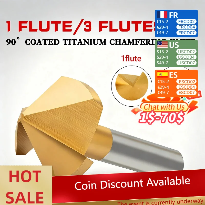 

Быстрорежущая сталь с кобальтом, быстрорежущая сталь с титановым покрытием, 90 градусов, с одной окантовкой, с тремя канавками, для зенковки, для удаления заусенцев, фаски