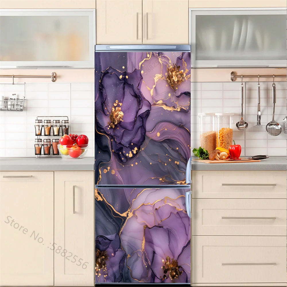 Fridge Stickers Marble 3D Refrigerator Modern Sticker Wallpaper Color Irregular Line Freezer PVC Film Door Cover Decor Decal Art