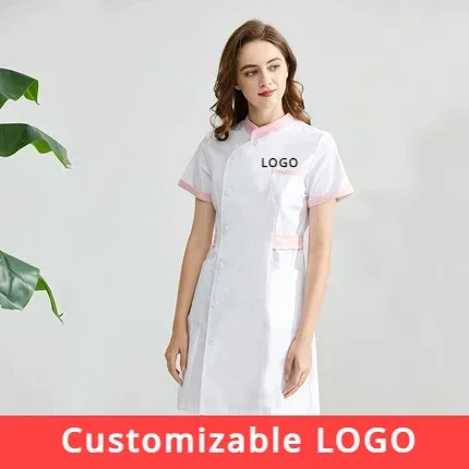 Customizable LOGO Nurse Dress Summer Female Overalls Dental Slim Doctor Uniform Nurse Uniform White Beauty Salon Uniform