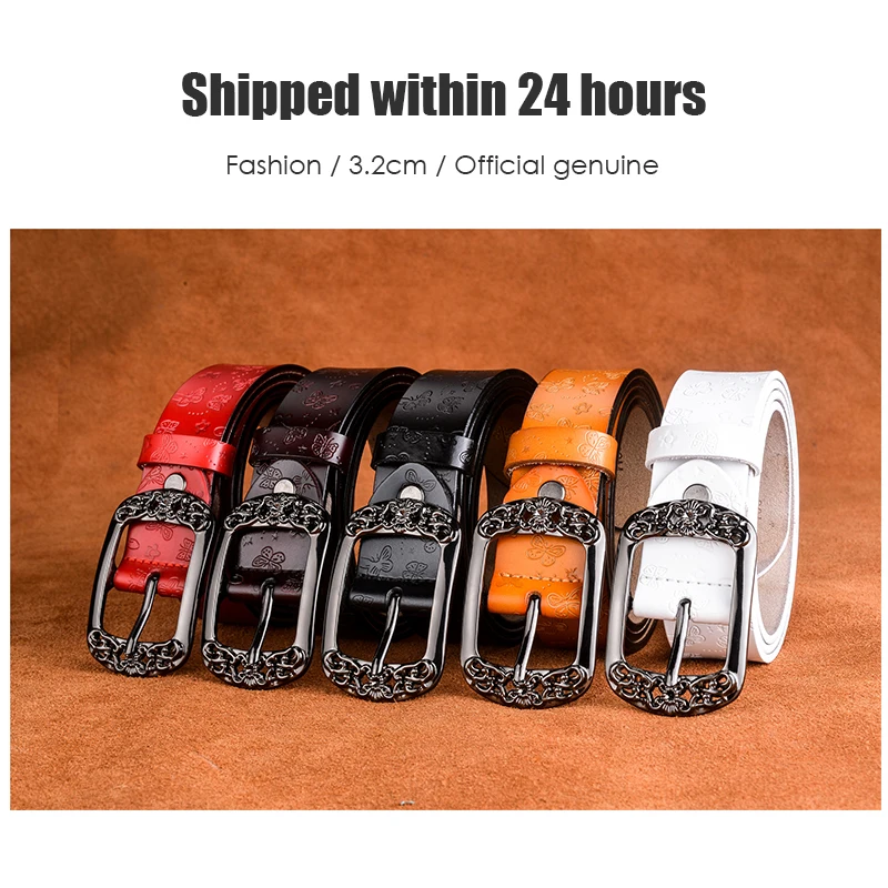 VATLTY New 3.2cm Women's Leather Belt Metal Buckle Natural Cowhide Trouser Girdle for Female Luxury Women's Belt  Waistband Gift