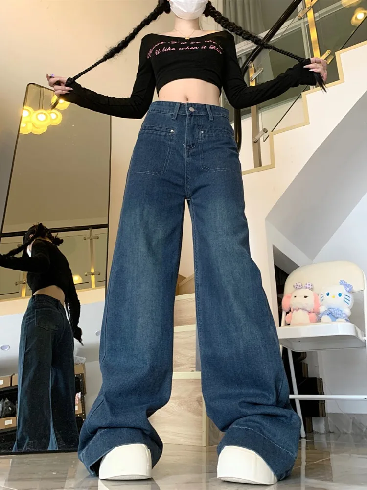 Jean pleine longueur pour femme, coupe Harajuku, conception de niche délavée, style coréen, rue haute chic, Ins 03/coréen, filles cool, printemps et automne