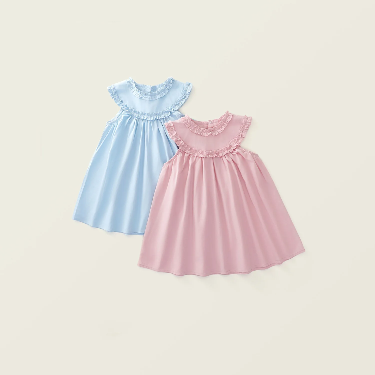 

2024 Summer New Arrival Girls Cotton Sleeveless O Neck Ruffles Blue Infantil Menina Cute Party Dress Custume 18M-7T