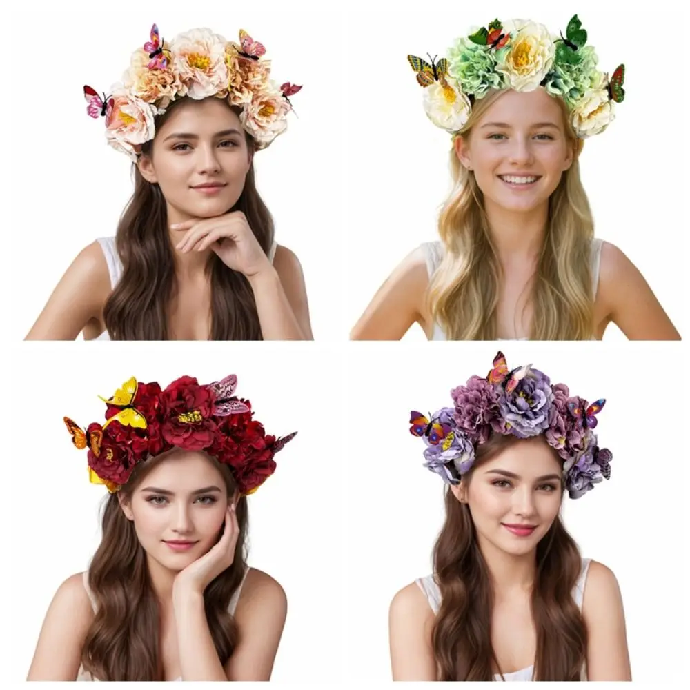 

Trendy Bohemian Flower Hairband Faux Floral Ethnic Style Floral Crown Hair Hoop Headpiece Wedding Party Cosplay Fairy Headband