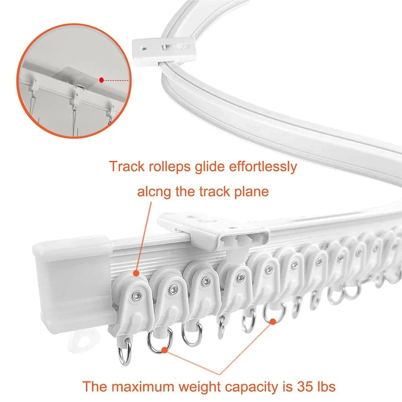 Self Adhesive Without Punching Flexible Bendable Ceiling Curtain Track Curved and Straight Dual-use Track For Room Divider Balco