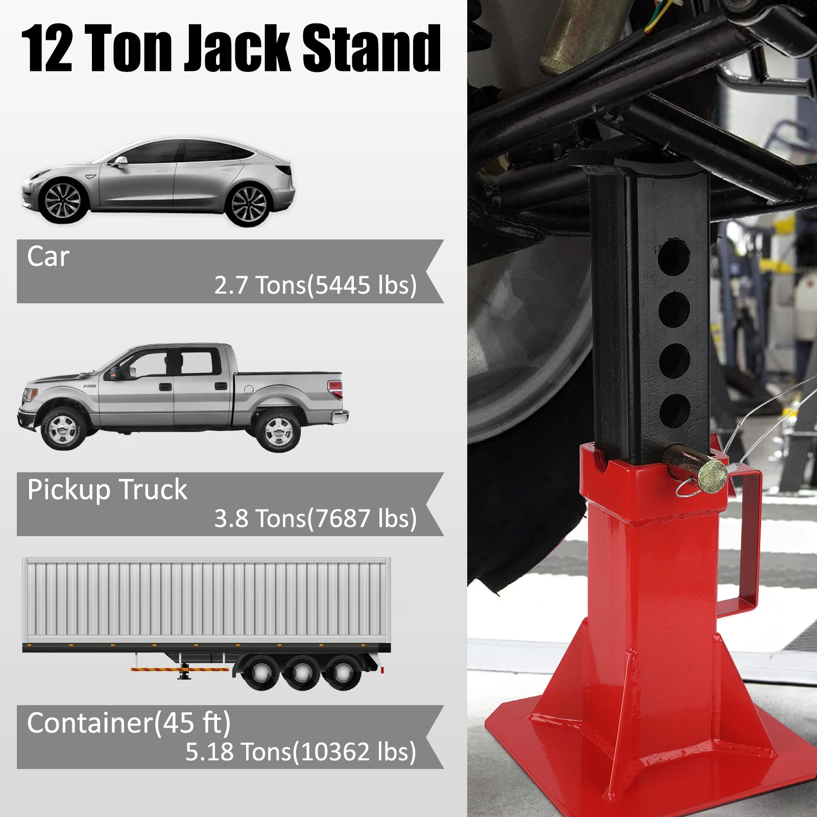 1 Pair Heavy Duty Pin Type Professional Car Jack Stand with Lock, Automotive Jack Stands for Supporting Trucks Trailers Car