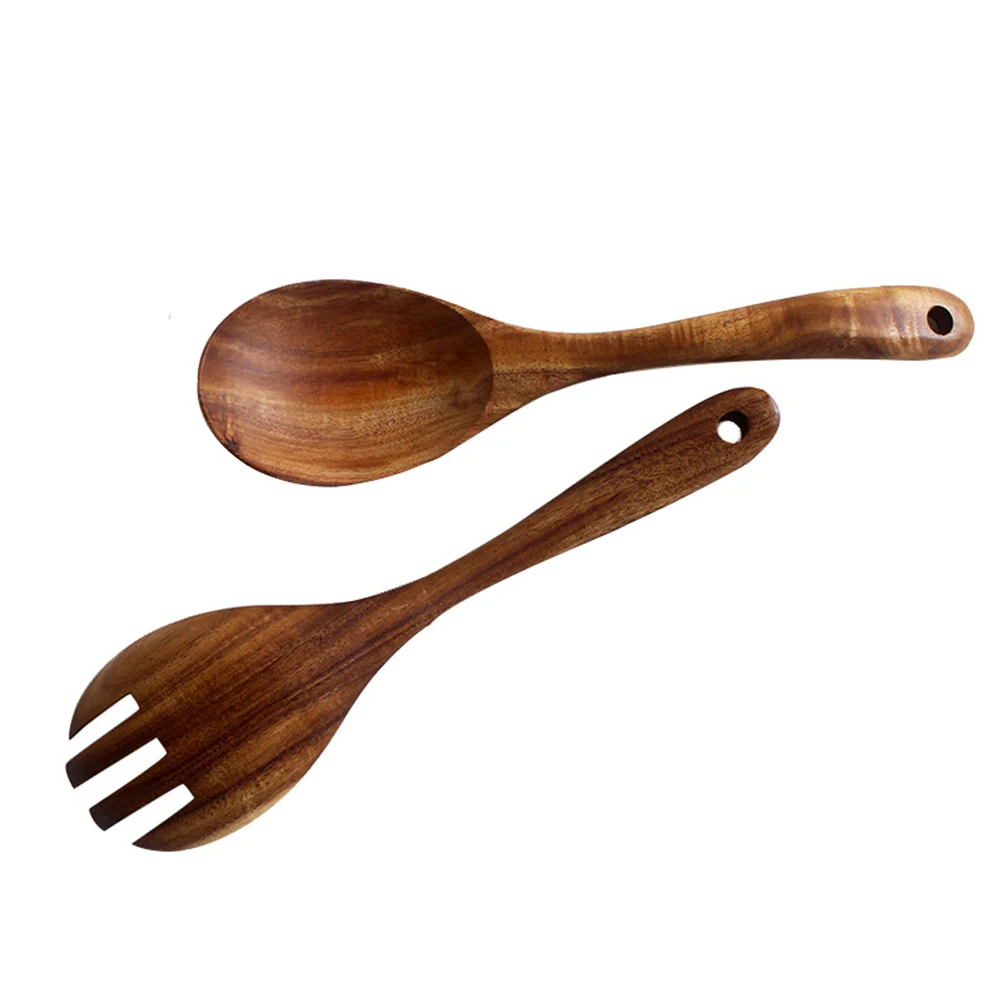 

2PCS Wooden Ladle Fork Rice Spoon Shovel Non Stick Kitchen Tools Teak Wood Safe Eco Friendly Serving Utensils Gift Christmas