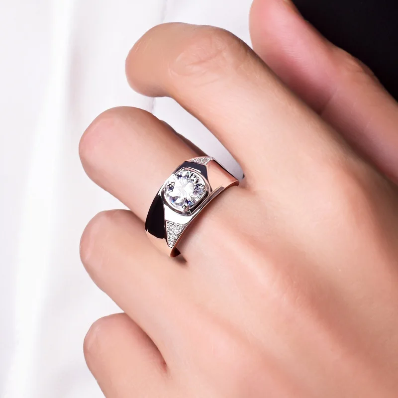 New Imported Moissanite Ring Men's Platinum 1 Carat Diamond Ring Personality Atmosphere Business Wide Men's Ring
