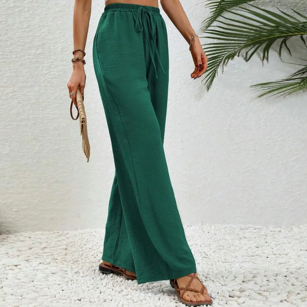 

Solid Color Wide-leg Pants Comfortable Wide Leg Yoga Pants with Elastic Waist Pockets for Women Soft Breathable Pleated for Full