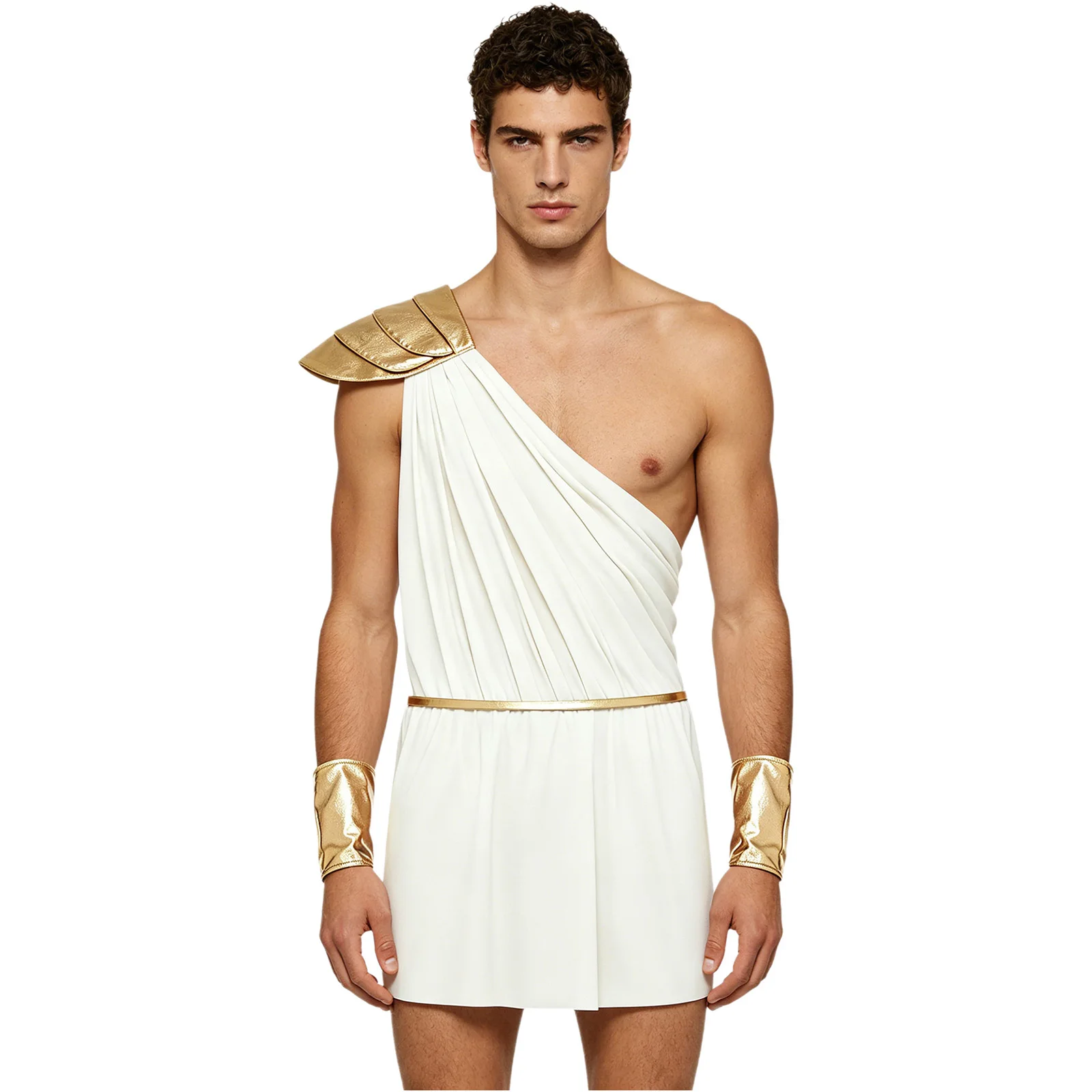 Men Greek God Zeus Mythology Cupid Costume Bodysuit with Belt Cuffs Ancient Egypt Roman Toga for Halloween Theme Party Dress Up