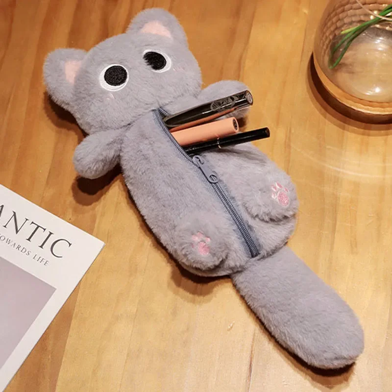 Plush Cat Student Clutch Bag Soft Cute Animal Cat Carrying Bag Boy and Girl Stationery Pencil Bag Storage Bag