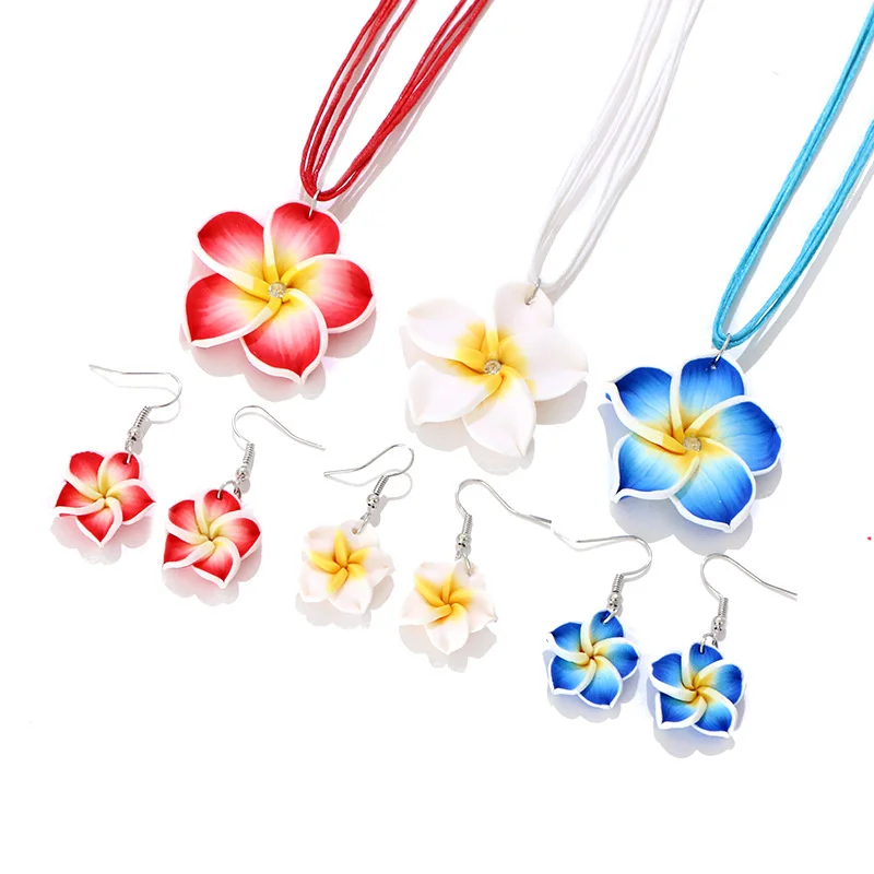 New Bohemian Big Flower Braided Jewelry Set For Women Pink Red Blue Flowers Necklace Earrings Girls Beach Party Jewelry Decor