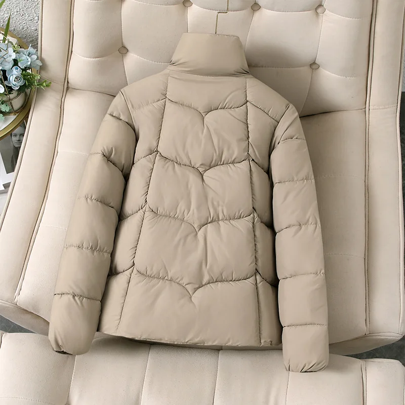 Parkas Coats Women Short Jackets Solid Zipper Pocket Long Sleeves Stand Collar Wide Waisted Thick Office Lady Casual 2025 Winter