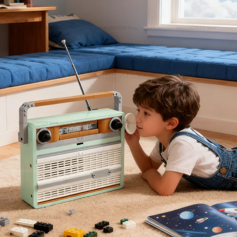 10334 أيقونات سلسلة ريترو راديو نموذج اللبنات 1970s راديو الموسيقيين الديكور بناء ألعاب أطفال الكبار المقتنيات الهدايا