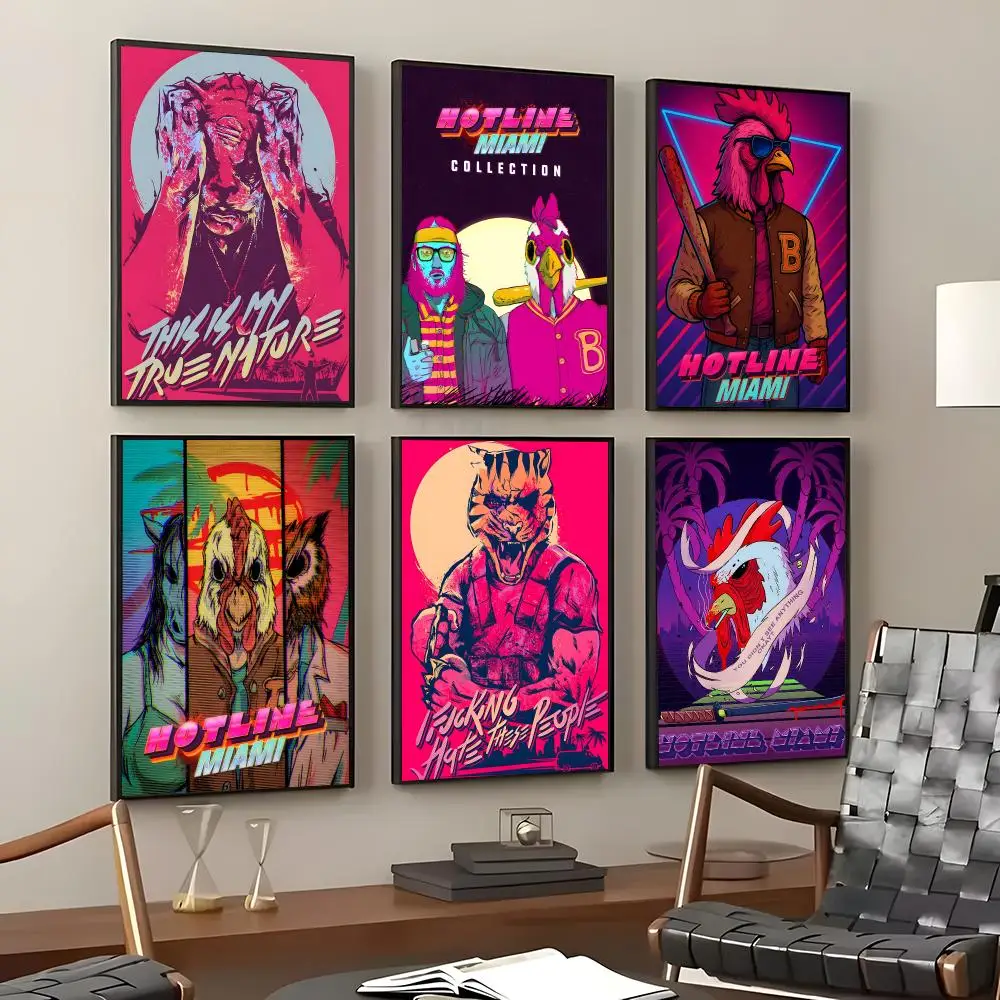 Game Hotline Miami Poster Self-Adhesive Waterproof Wall Stickers, Coffee Bar Home Wall Decor