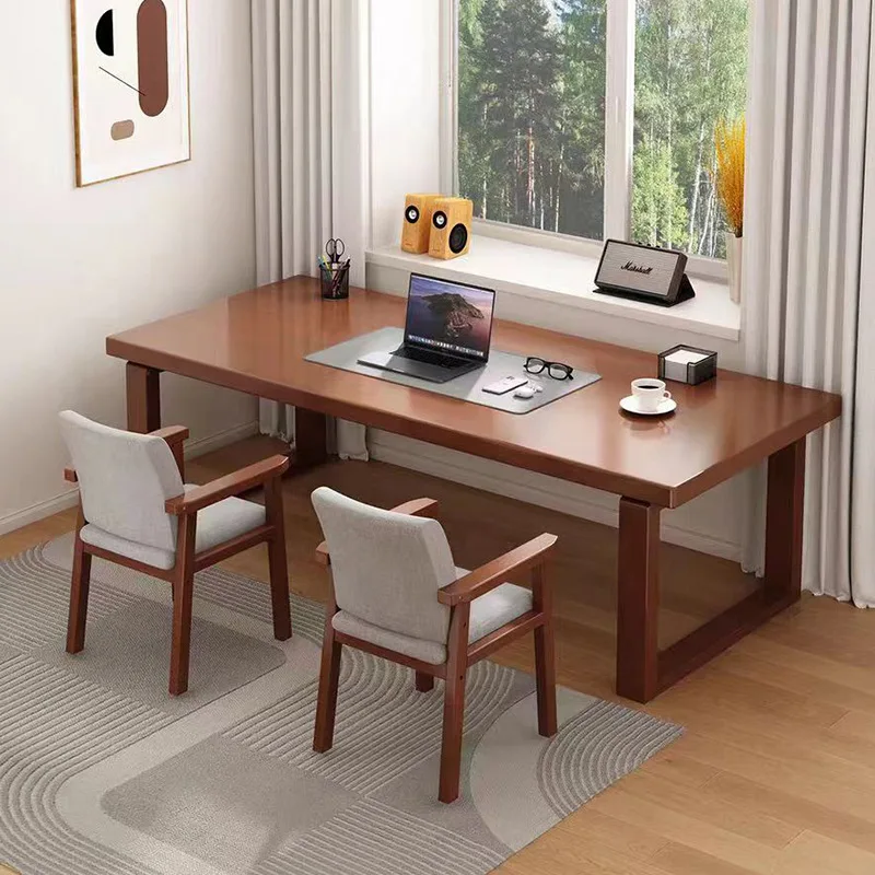 Simple computer office desk and chair rubber wood workbench long table large board conference table