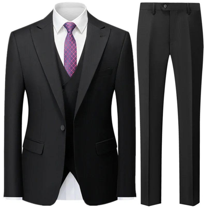 3 Pcs Suit Set Blazers Jacket Pants Vest / Men\'s Boutique Wedding Solid Color Best Man Host Formal Dress Coat Trousers