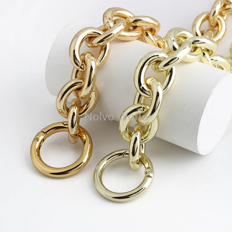 1PC 30-120CM 24mm Wide Metal Aluminum Chain With Round Spring Rings For Hand-Woven Bags Shoulder Detachable Strap Accessories