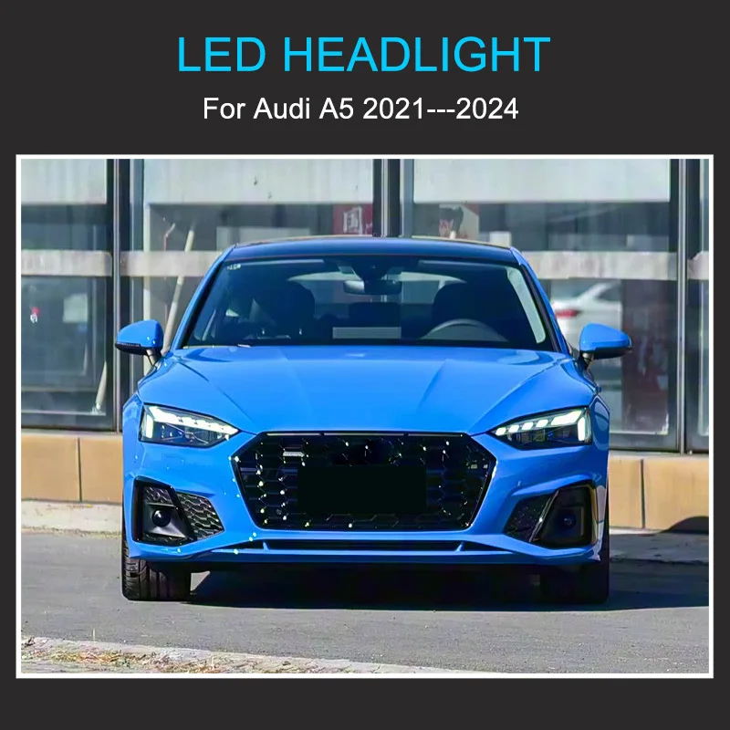 1 Pair LED Upgrade Headlight for Audi A5 2021 2022 2023 2024 Headlights Plug and Play with LED DRL Dynamic Turning  Headlights